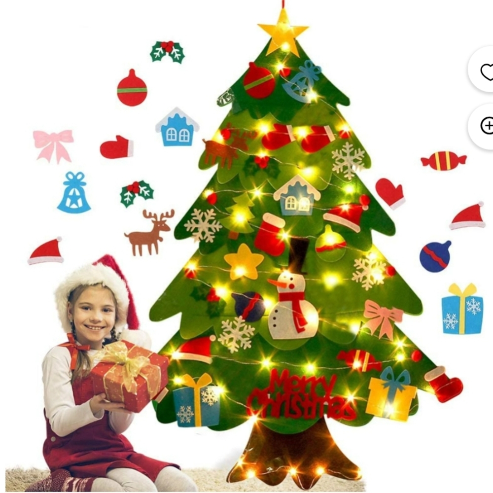 New 3.2 ft DIY felt Christmas tree with 32 felt ornaments and string lights